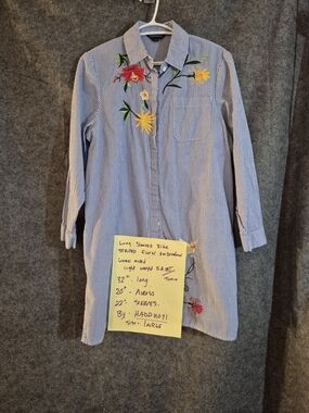 HAODUOYI Blue Striped Button-Down Shirt with Floral Embroidery